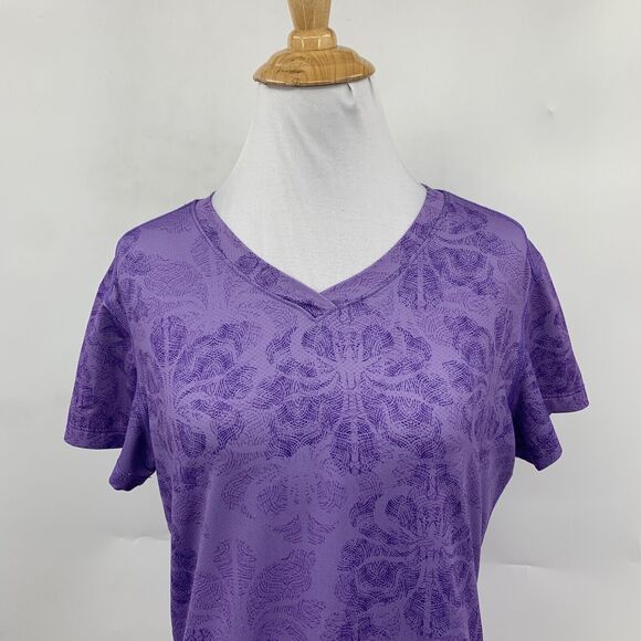 Rei Top Womens S Small Heliotrope V Neck Abstract Short Sleeve Stretch Outdoor - Picture 3 of 12